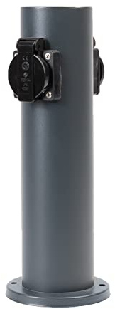 Grafner Edelstahl Design Gartensteckdose mit 2 Steckdosen, 3600 Watt, IP44, rund, anthrazit, KEIN ROST – Pulver-Beschichtung, Energiesäule Metall Mehrfach Außen Steckdose Säule 2-Fach schwarz lackiert