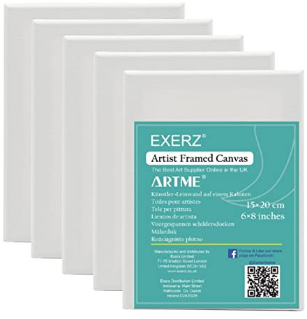 EXERZ 15x20cm Keilrahmen 5 Stück - Leinwand Gerahmte Kunstleinwände/ 280GSM/ Vorgespannt 100% Baumwolle/dreifach grundiert/Ohne Säure/mittelkörnig / 1.7cm dick