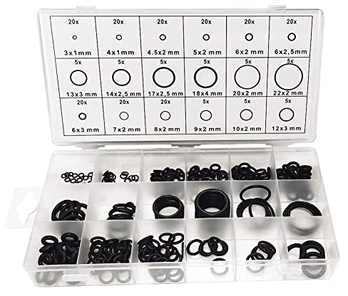 225 Stück O-Ringe Sortiment Kits 18 Größen Nitrilkautschuk O-Ringe Kits NBR Dichtung Unterlegscheibe O-Ring Sortiment für Sanitär, Wasserhahn-Reparatur, Gasanschluss, widersteht Öl- und Hitze-O-Ringe