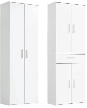 mokebo® Mehrzweckschrank Set 2-teilig 'Die Allzweckwaffe', Schrank-Set mit Mehrzweckschrank & Aktenschrank in Weiß, nutzbar als Büroschrank, Allzweckschrank, Aufbewahrungsschrank, Haushaltsschrank
