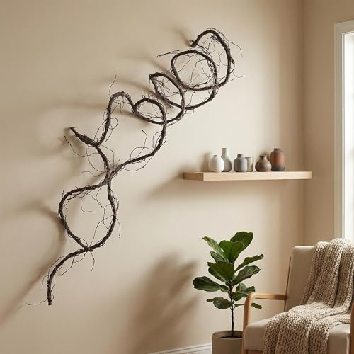 118/300cm Wall Hanging Artificial Cherry Blossom Tree Branches Fake Cane Vines Reptile Plants Grapevine Garland Liana Twigs Wreath for Garden Outdoor Wedding X'Mas Ceiling Decoration (Medium) | Flexible Fake Reptile Climb Plants Twigs Cherry Blossom Wall Hanging Wreath Tree Trunk Halloween Jungle Mantel Decoration