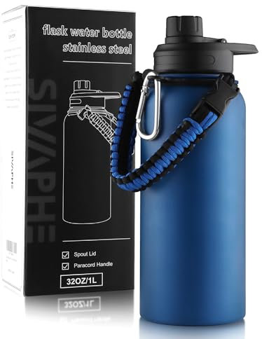 Sivaphe Stainless Steel Water Bottle 1L, Vacuum Insulated Flask with Spout Lid, 32oz Large Bottles for Outdoor, Sports(Blue)