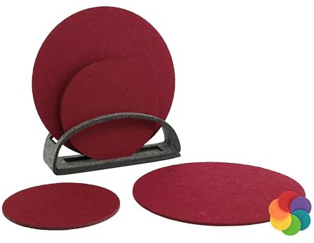 BIASTO Filz-Untersetzer Set, 6er, Made in Germany - Bunte Auswahl, 10 cm, mit Aufbewahrung (10cm & 15cm, Bordeaux (003))