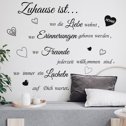 TOARTi Wandaufkleber Zuhause ist wo die Liebe wohnt Wandaufkleber Spruch Zitate Wandsticker Schwarz Herz Schlafzimmer Wohnzimmer Flur PVC Wiederverwendbar Glänzend Modern 90x29cm