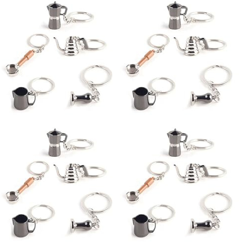 TsoLay 20PCS Barista Coffee Tamper Keychain Espresso Portafilter Moka Pitcher Keyring Portable Coffee Accessories Gift