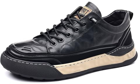 Tenis deportivos de piel auténtica para hombre, zapatos casuales con plataforma para aumentar la altura, Negro -, 42 EU