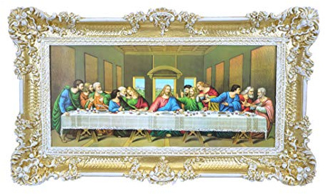 LIGUORO SHOP Bild des letzten Abendmahls von Leonardo Da Vinci, Reproduktion, gedruckt auf Banner, Leinwand mit Barockrahmen, 96 x 56 cm (Gold/Weiß)