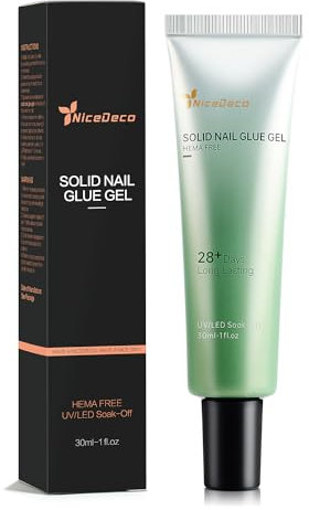 Nicedeco Non-Stick Solide Colle Faux Ongles Extra Forte 30ml, Gel Glue pour Pose Américaine Ongles Capsules, Nail Extend Gel UV/LED Pas Besoin de Brosse