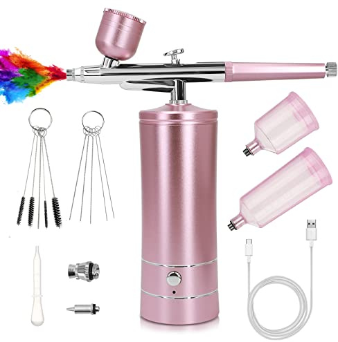 Ykall Cordless Airbrush Kit with Compressor & 2 Pressures | 23/27PSI Dual Pressure, 0.3mm Nozzle, 60min Battery, Non-Clogging, for Nail Art, Makeup, Painting & Cake Decor