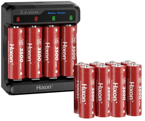 Hixon 1.5V Rechargeable AA Batteries with Charger,12 Pack 3500mWh AA Rechargeable Lithium-ion Battery High Capacity Long Lasting for Household and office equipment, etc.