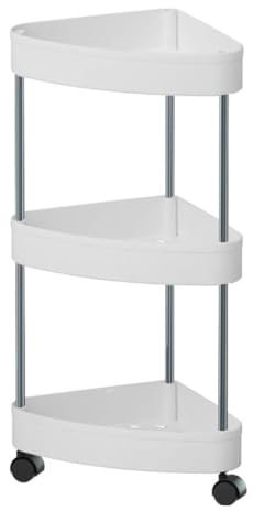 Habrur Eckregal Eckständer Badezimmer-Eckregal Mit Rollen, Ecklagerregal, Eckregale Aus Kunststoff Und Edelstahl Für Wohnzimmer, Küche Eckregal Stehend Eckregale(Color:White,Size:3 Tier)