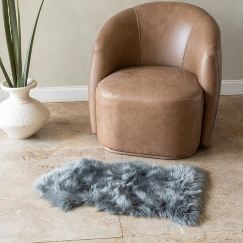 Khara Home Premium Genuine Sheepskin Rug – Soft & Fluffy Single Pelt (2’ x 3’) Grey Lambskin Area Rug for Bedroom, Living Room Or Chair Cover Sheepskin Throw – Made in Argentina