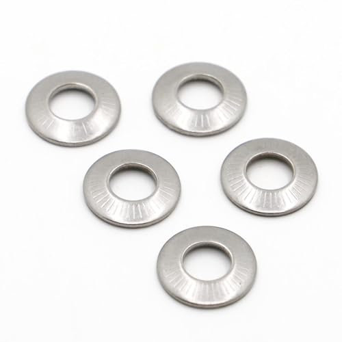 YRthongXy Dichtung, gerändelte Dichtung, 304 Edelstahl-Tellerfeder, gezackte Sicherungsscheibe, konische, gerändelte elastische Dichtung, M3, M4, M5, M6, M8, M10, M12, M16, A2