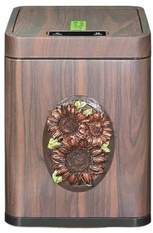 Poubelle Cuisine Poubelle à grain de bois vintage avec couvercle, poubelle à induction intelligente avec seau à doublure amovible et port de chargement USB, poubelle automatique carrée moderne Bacs à