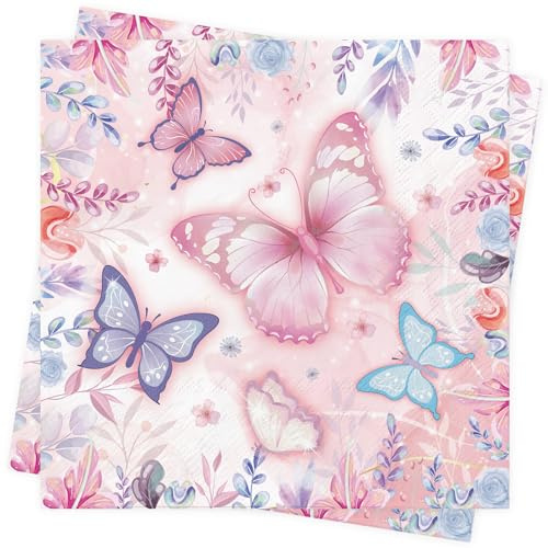 80Stück Schmetterling Servietten Frühling Ostern Servietten Schmetterling Partyteller Geburtstag Geschirr Kindergeburtstag Deko Schmetterling Deko Geburtstag Schmetterling Papierservietten 33x33cm