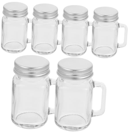 Mipcase Glass Storage Containers Glass Drinking Jars Airtight Sealing 6pcs with Handles and Lids and Multifunctional Design for Jam, Desserts, Beverages, for Travel and Outdoor