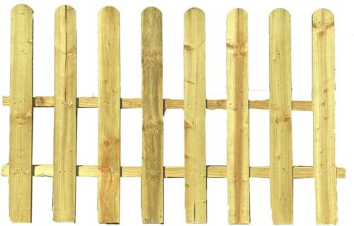 Picket Fence Panel - Natural Brown Garden Wood Fence with Rounded Pickets, Pressure-Treated for Durability | Hand-Built Lawn Fence for Potio and Garden (6FT (L) X 3FT (H))
