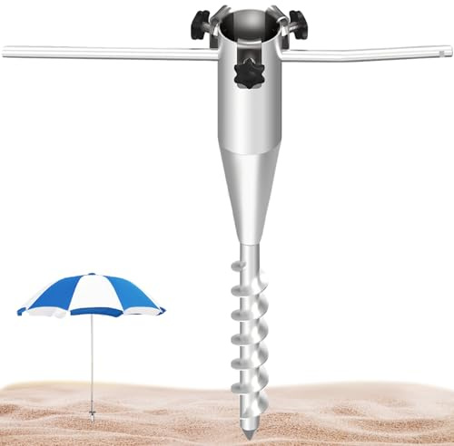 SMELEYOU Beach Umbrella Anchor di Sabbia da 20 Pollici Pesante nel Supporto per Ombrello Ancoraggio Regolabile Senza Supporto a Spirale di scavo