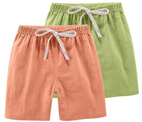 Niña Niño Pantalones Cortos 2 Piezas Algodón y Lino Pantalon Corto Verano para Niños Niñas Pantalón Rectos de Cintura Elástica con Cordón Ligero y Transpirable Cómodo Linen Shorts 2-13 Años