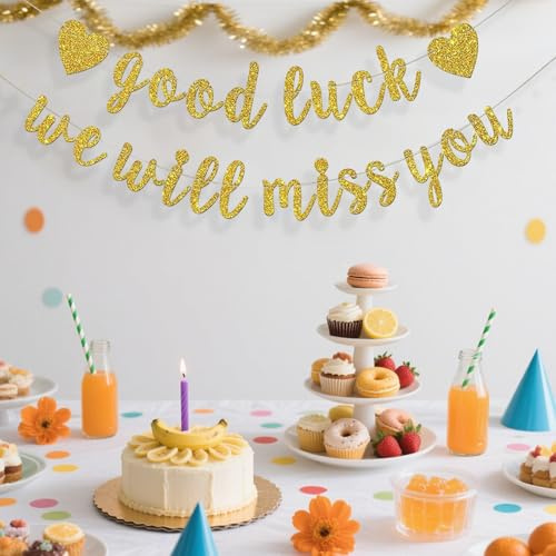 We Will Miss You Gold Farewell Banner - Good Luck & Leaving Party Decorations for Going Away Celebrations