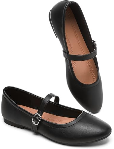 BABUDOG Womens Mary Janes Flats Shoes Ballet Flats Black Dress Shoes,Memory Foam Insole,Soft Synthetic Leather,with Strap(Black.US10)