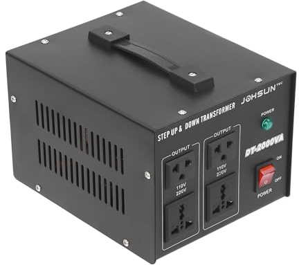 Transformador de tensión de 2000 W, 220 V, 110 V, transformador step-up/abajo con asa, ideal para electrodomésticos (clima, frigorífico, lavadora) y electrónica (PC, TV)