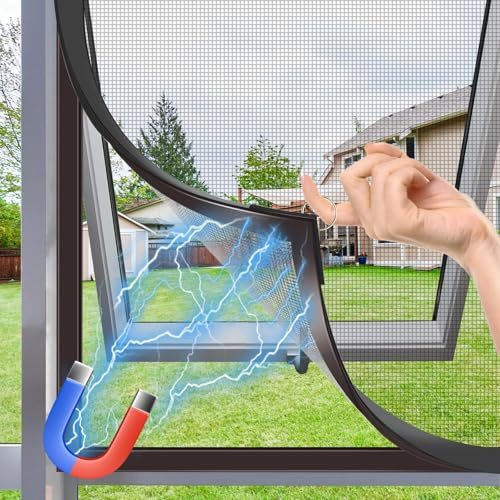 MLEJU Mosquitera Ventana Magnetica, 130×150cm Malla de Fibra de Vidrio,Ajustable Mosquiteras para Ventanas Magneticas, Fácil Instalación sin Taladrar, Fácil de Limpiar- Marco Negro y Red Negro