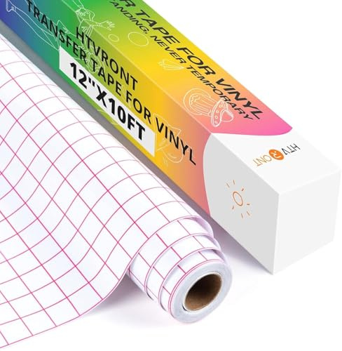 HTVRONT Clear Vinyl Transfer Tape Roll 12 x 10FT (30.5cm x 305cm) Medium Tack Red Grid Transfer Tape for Cricut Silhouette Cameo, No Residue Vinyl Transfer Paper for DIY Crafts Cups Windows Stickers