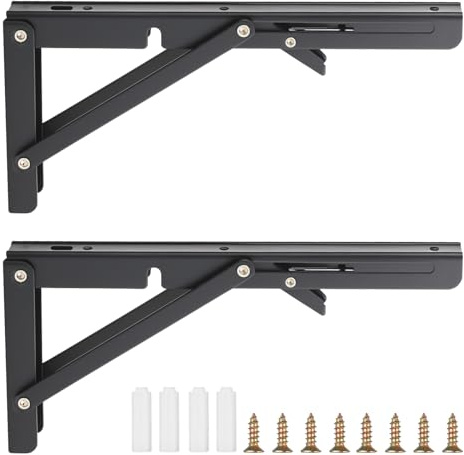 RunXinDa 2 Stück Klappkonsole 250mm Schwarz | Schwerlast, klappbare Wandhalterung, robuste Stahlkonstruktion, ideal für Haushalt, Büro und Werkstatt