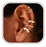 KRFY 5 Pares Ear Cuff para Mujer Ajustable Pendientes Sin Agujero Chapado en Oro de 16K Hipoalergenicos Pendientes Clip Apilable Falso Piercing Oreja Cartílago Regalo de Joyería Conjunto