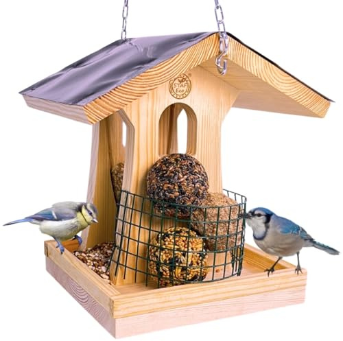 STAFECO Vogelfutterhaus zum Aufhängen Vogelhaus Balkon hängend 2-in-1 für Samen und Meisenknödel Balkongeländer Vogelhäuschen Futterhaus für Vögel Futterhaus handgemacht in Europa (zum Aufhängen)