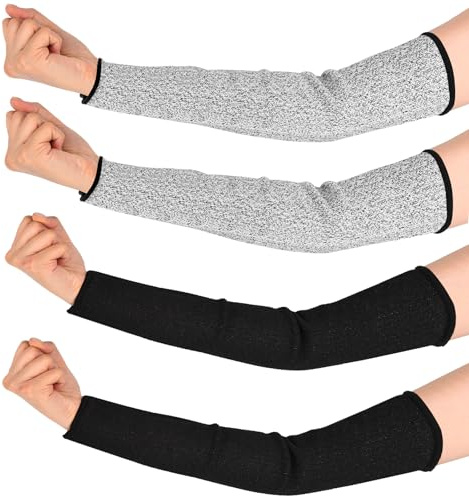 2 Paar Schnittfeste Ärmel für Arme, Unterarmschutz Arm Sleeves Herren Damen Bequem und atmungsaktiv Protective Arm Sleeves 41 cm Schutzärmel, Schutzstufe 5 für Kochen Gartenarbeit (Schwarz + Grau L)