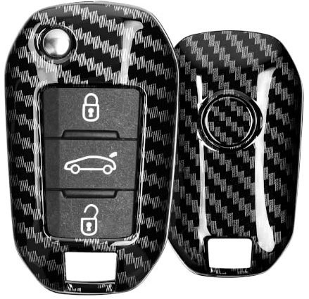 kwmobile Autoschlüssel Hülle kompatibel mit Peugeot Citroen 3-Tasten Klapp Autoschlüssel - Hardcover Schutzhülle Schlüsselhülle Cover Carbon Schwarz