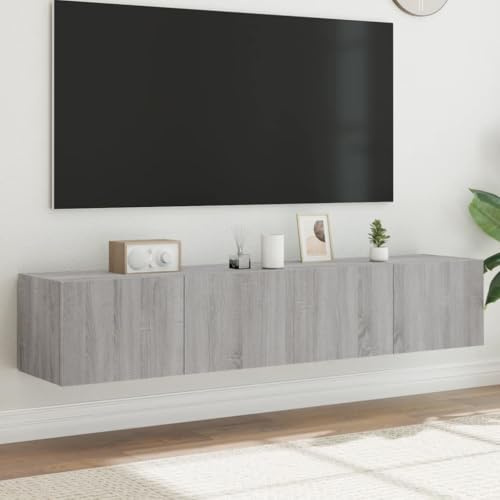 AJJHUUKI Lot de 2 armoires murales TV avec lumières LED Gris Sonoma 80 x 35 x 31 cm – Meubles, centres de divertissement et supports TV