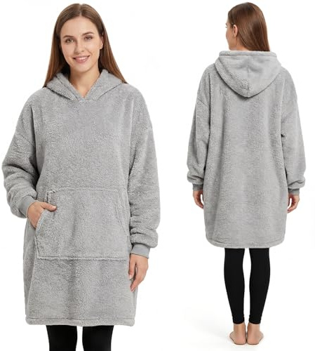 Wearable Blanket Hoodie - Ultra Soft Blanket with Sleeves, Warm Hoodie Blanket Comfy with Pocket & Elastic Cuffs for Adults Men, Women,as Gifts for Her, Grey, (95x85cm)