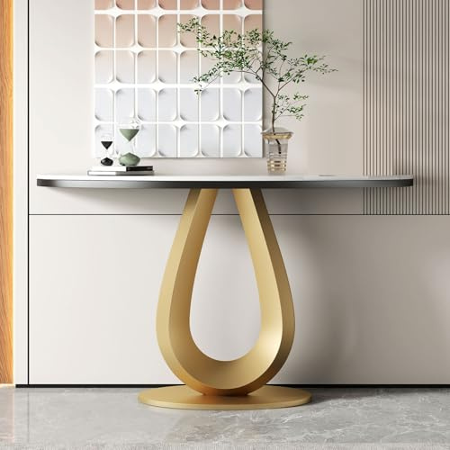 POWRZZZY Tavolino d'accento Contemporaneo,Tavolini Stretti da Divano a Mezzaluna in Finto Marmo,con Base A U,Stabili E Resistenti,per Soggiorno Corridoio E Ingresso(Gold,120x35x80cm)