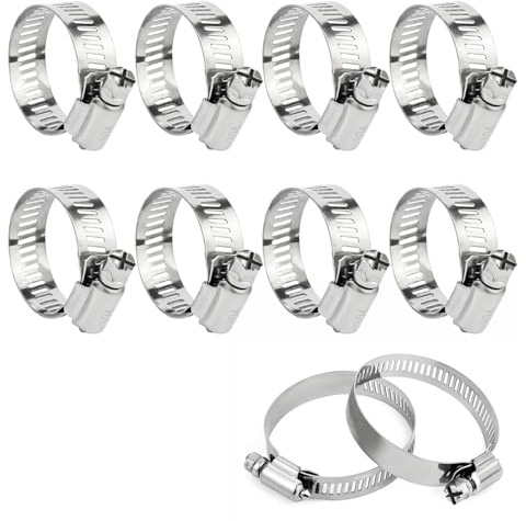 Jubilee Clips with Phillips Drive Screw, 16-25mm Adjustable Hose Pipe Clamps, Stainless Steel Worm Drive Tightening Clamp for Flexible Hose Pipes (Pack of 10)