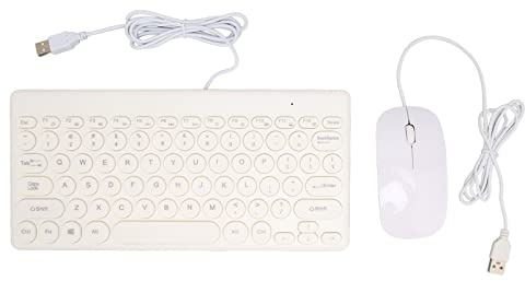 Ensemble Clavier et Souris Filaire, Clavier et Souris d'ordinateur USB ergonomiques avec Touches Rondes, Clavier 78 Touches et 4 Souris, caractères imprimés, Confortable pour (White)