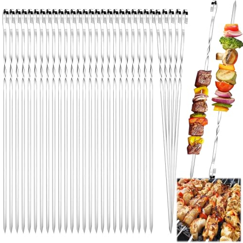 30 Pièces Brochette inox, 40cm Brochettes de grillades, Brochettes RéUtilisables en Acier Inoxydable, Brochettes Pour Griller, Brochette Réutilisables pour Barbecue,Viande,légumes (C-30 Pcs-40 Cm)