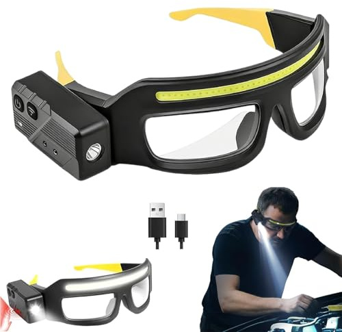 Wenbones Gafas de trabajo, gafas de seguridad LED ajustables con manos libres, actividades nocturnas, gafas de seguridad, gafas de seguridad con luz tipo C antiniebla para soldadura, deportes al aire