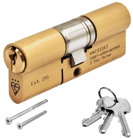 UPVCSTORE TS007 3 Star Euro Key Key Cylinder 45/50 (95mm) Satin Brass Anti-Snap BSI Kitemarked High Security Lock Barrel uPVC Composite Doors