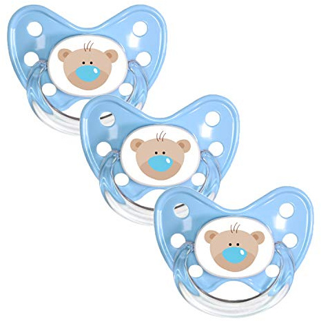 dentistar Silikon Schnuller 3er-Set - Größe 3, ab 14 Monate - Zahn- & kieferfreundlicher Nuckel mit Dental-Stufe – BPA-frei – Made in Germany - Bär, Blau