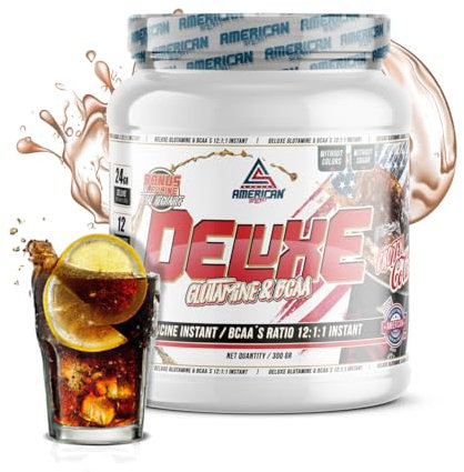 AS American Suplement | BCAA'S avec Glutamine Deluxe | Aide à Éviter le Catabolisme | BCAA Poudre pour la Recuperation Musculaire | Améliore les Performances | Sans Sucre (300 gr, Cola)