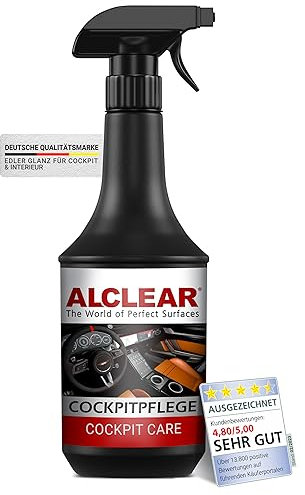 ALCLEAR 721CP Cockpit Care 1000ml - Silk gloss interior cleaner for plastic, vinyl, and leather - anti-static, UV protection, dust repellent - odorless - Made in Germany