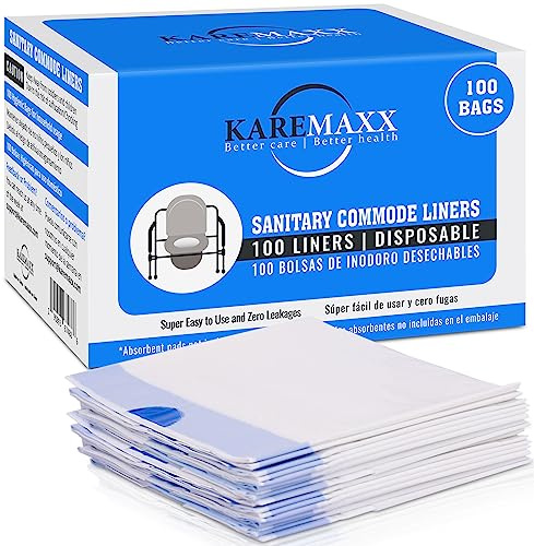 KAREMAXX Bolsas de inodoro desechables para inodoro, paquete de 100, ajuste universal, a prueba de fugas y sin olor, para adultos, ideal para cubo estándar de mesita de noche, sin almohadillas