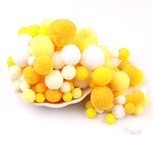 135 Bunte Pompons zum Basteln,10-30mm Mini Pompons Bälle Kleine Bommeln Kugeln,Flauschigen Bunte Pom Pom Deko Pompom Plüschbälle Bastel Zubehör für Nähen Deko DIY Handwerk,Gelb