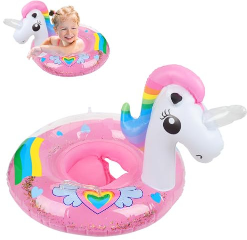 Unicorn Pool Float, Inflatable Baby Swimming Float Children Waist Float Ring with Float Seat, Children Unicorn Inflatable Pool Float for Age 6-36 months Toddler Kids