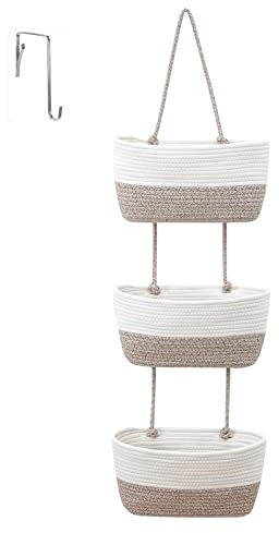 Btstil Hängeorganizer Tür Wand Organizer, 3-Tier Baumwolle Seil Gewebt Wall-Mounted Veranstalter, Organizer Hängend Badbadkorb zur Aufbewahrung für Wohnzimmer, Bad, Schlafzimmer (Leinen)