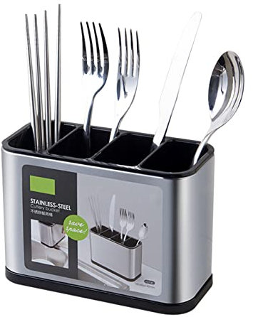 Soporte para cubiertos para mesa, estantes para acero inoxidable para cuchillo tenedor cuchara soporte drenaje con 4 compartimentos vajilla cuchara tenedores, escurridor cubiertos