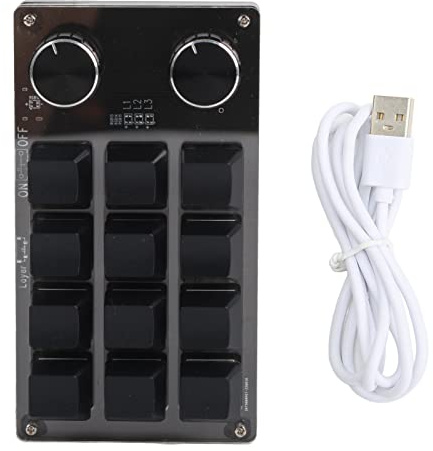 FILFEEL Programmierbare Makro-Tastatur, 2 Knöpfe, Blauer Schalter, Schwarz, 12 Tasten, Tastatur mit RGB für Bürospiele, Musikmedien